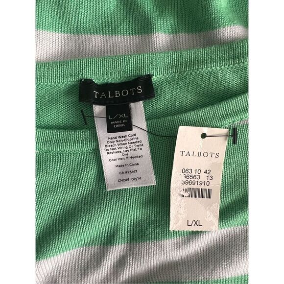 Talbots green and white striped waterfall poncho sweater L/XL New - Picture 5 of 5